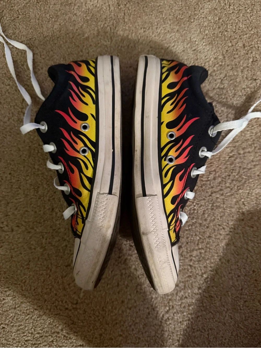 CONVERSE All Star Black Sneakers w/ Flames Shoes Kids Youth Sz 4